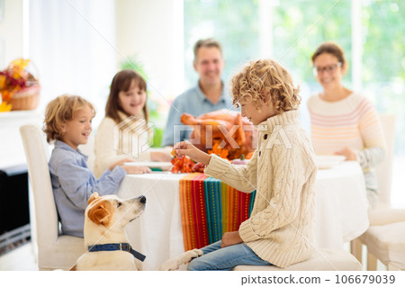 Thanksgiving family dinner. Roasted turkey meal. 106679039