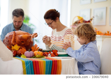Thanksgiving family dinner. Roasted turkey meal. 106679040