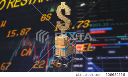 The shopping trolley and dollar symbol 3d rendering The shopping trolley and dollar symbol 3d rendering 106680636