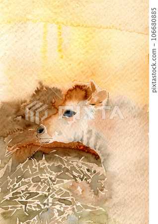 Jersey cow and calf watercolor Jersey cow and calf watercolor 106680885
