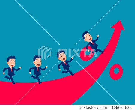 Team running on the rising arrow of percentage sign. Pursuing business profit Team running on the rising arrow of percentage sign. Pursuing business profit 106681622