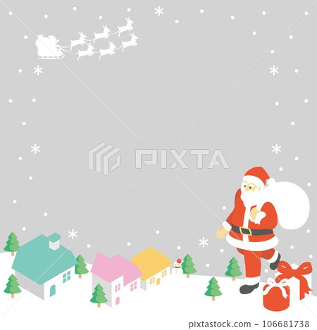 Frame Christmas Isometric Santa Claus Cityscape Background Copy Space Illustration Material 106681738