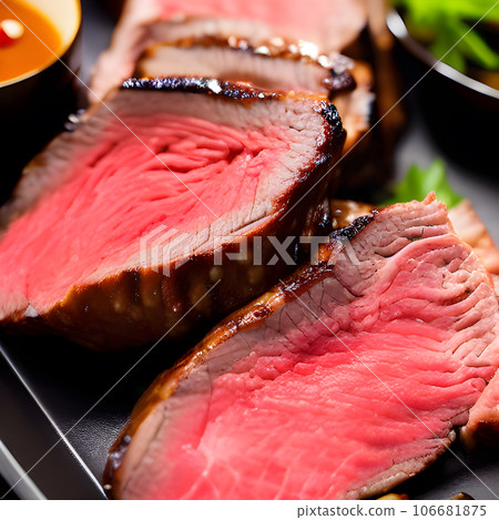grilled beef fillet steak meat, Juicy medium rare beef with spices picture 106681875