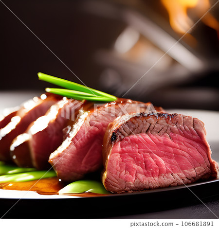 grilled beef fillet steak meat, Juicy medium rare beef with spices picture 106681891