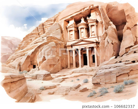 水彩背景_世界旅行_約旦_古代遺址_02 水彩背景_世界旅行_約旦_古代遺址_02 106682337