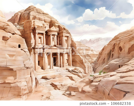水彩背景_世界旅行_約旦_古代遺址_03 水彩背景_世界旅行_約旦_古代遺址_03 106682338