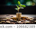 Seedling are growing on stack of coins on green nature environment background, financial, Investment, saving money and business growth for profit idea concept 106682389