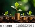 Seedling are growing on stack of coins on green nature environment background, financial, Investment, saving money and business growth for profit idea concept 106682391