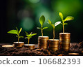 Seedling are growing on stack of coins on green nature environment background, financial, Investment, saving money and business growth for profit idea concept 106682393