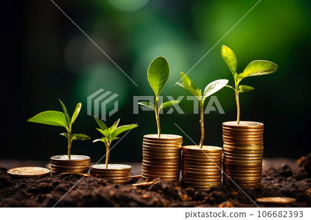 Seedling are growing on stack of coins on green nature environment background, financial, Investment, saving money and business growth for profit idea concept Seedling are growing on stack of coins on green nature environment background, financial, Investment, saving money and business growth for profit idea concept 106682393