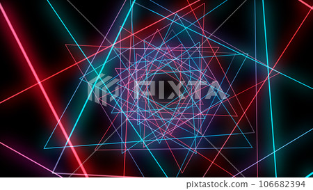 abstract background with neon lines and triangles in the shape of a tunnel abstract background with neon lines and triangles in the shape of a tunnel 106682394