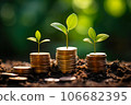 Seedling are growing on stack of coins on green nature environment background, financial, Investment, saving money and business growth for profit idea concept 106682395