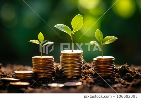 Seedling are growing on stack of coins on green nature environment background, financial, Investment, saving money and business growth for profit idea concept Seedling are growing on stack of coins on green nature environment background, financial, Investment, saving money and business growth for profit idea concept 106682395