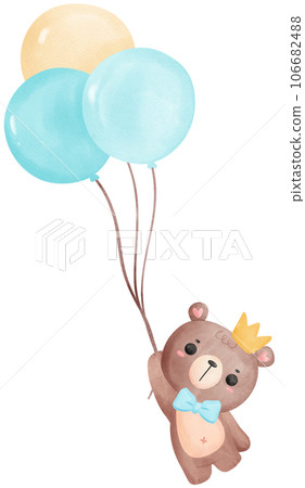 cute teddy bear baby shower boy watercolor hand painting illustration 106682488