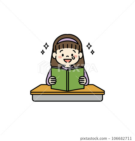 Illustration of a girl who is impressed by reading a book 106682711