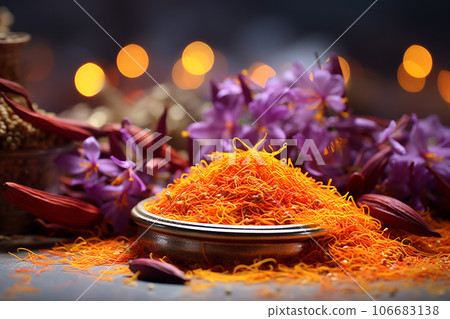 Autumn-flowering Saffron crocus. Generative AI. 106683138