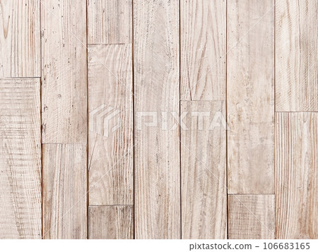 Horizontal background image 2 of an old plank wall made of white wood-colored coarse-grained lumber 106683165