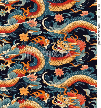 seamless pattern with chinese dragons 106683181