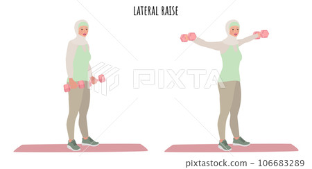 Muslim woman doing lateral raise exercise 106683289