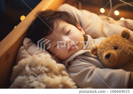 "AI-generated image" of a Japanese baby sleeping in a crib "AI-generated image" of a Japanese baby sleeping in a crib 106684635
