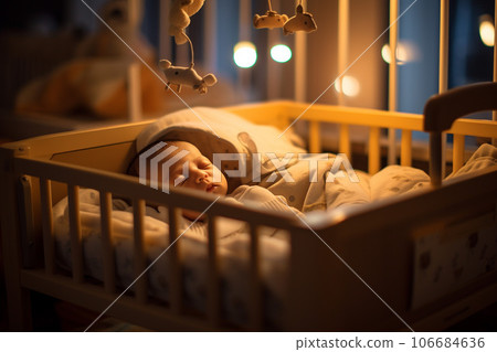 "AI-generated image" of a Japanese baby sleeping in a crib "AI-generated image" of a Japanese baby sleeping in a crib 106684636