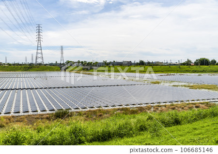 View of the floating Solar power system on the flood detention basin in Kaohsiung, Taiwan. 106685146