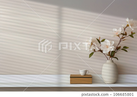 平靜的米色牆壁和優雅的白色花朵 106685801