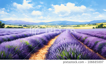廣闊的紫色薰衣草田AI圖像 106685897