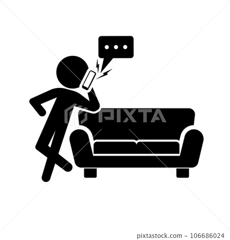 Silhouette icon of a person leaning on a sofa and calling on a smartphone. vector. 106686024