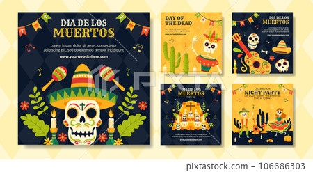 Dia de Los Muertos Social Media Post Illustration Flat Cartoon Hand Drawn Templates Background 106686303