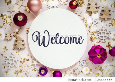 Purple And Festive Christmas Background With Text Welcome 106686336