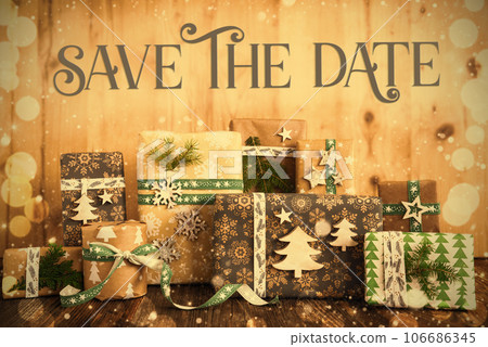 Text Save The Date, With Eco Friendly Christmas Decoration 106686345