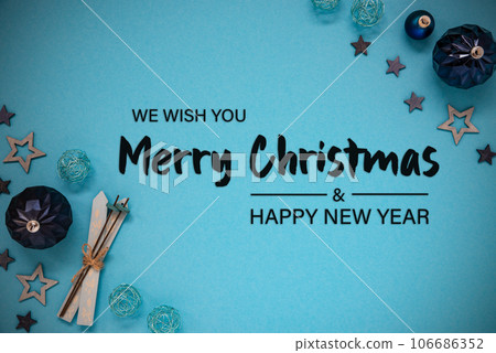 Turquoise Christmas Background, English Text Merry Christmas And Happy New Year 106686352