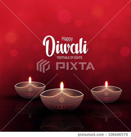 Red banner with Diwali day lamps. Indian Hindu festival of lights Deepavali Red banner with Diwali day lamps. Indian Hindu festival of lights Deepavali 106686578