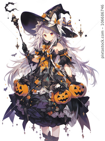 Cute Kawaii Halloween Anime Pumpkin Girl Demon Digital Art by