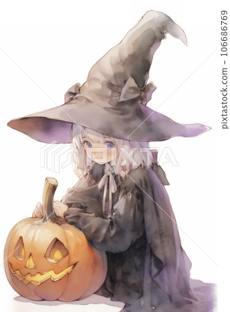 Halloween cute witch girl watercolor painting "AI generated image" 106686769