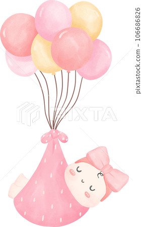 Cute baby girl shower, newborn watercolor hand painting Cute baby girl shower, newborn watercolor hand painting 106686826