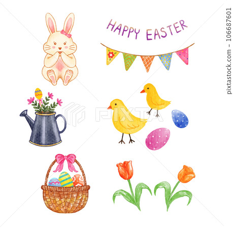 Set of Easter elements watercolor vector illustration Set of Easter elements watercolor vector illustration 106687601