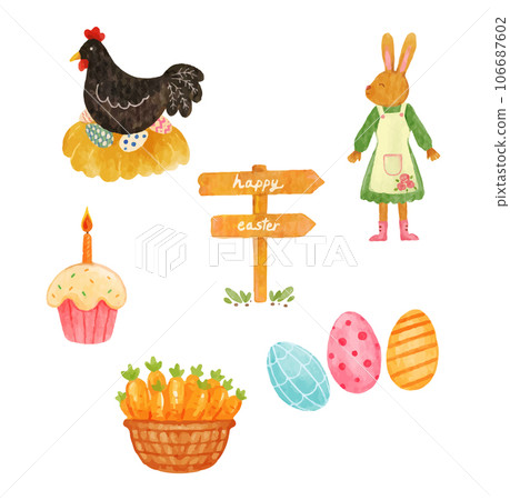 Set of Easter elements watercolor vector illustration 106687602