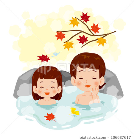 Women and girls soaking in hot springs in autumn 106687617