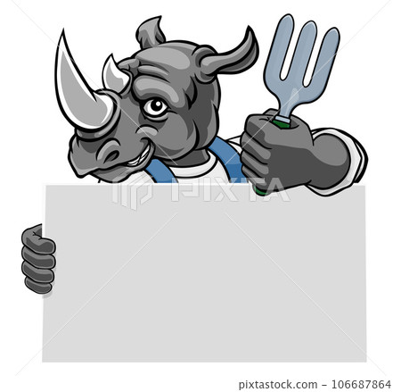 Gardener Rhino Cartoon Handyman Tool Mascot 106687864
