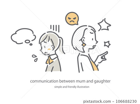母女溝通簡單時尚的線條畫插圖 106688230