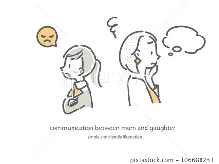 Mother and daughter communication simple and stylish line drawing illustration 106688231
