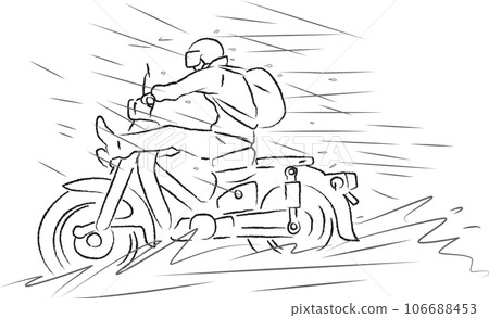 Line drawing illustration of a bike running in the rain 106688453