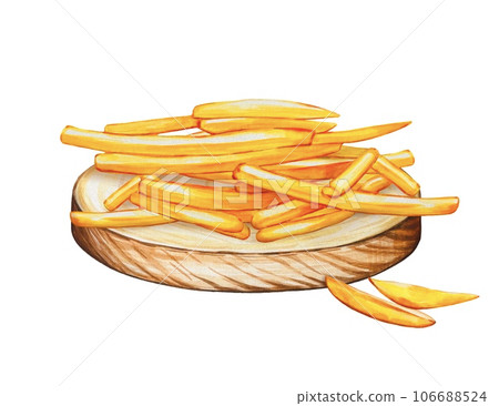 French fries. Food watercolor illustration isolated on white background 106688524