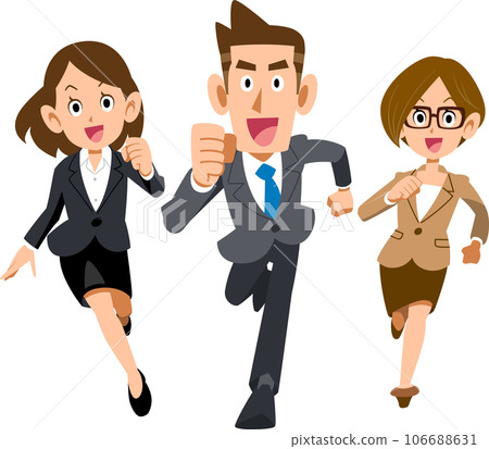 Three business people, men and women, running 106688631