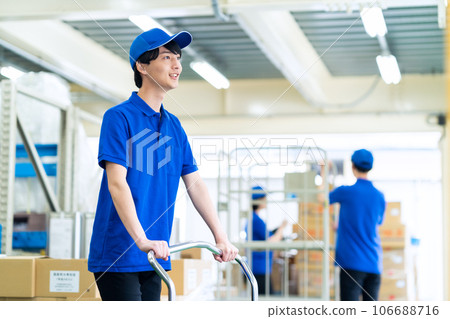 Young male worker shipping packages at warehouse Young male worker shipping packages at warehouse 106688716