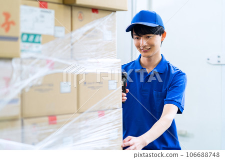 Young male worker shipping packages at warehouse Young male worker shipping packages at warehouse 106688748