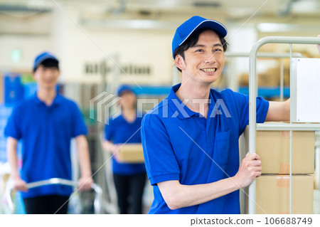 Young male worker shipping packages at warehouse Young male worker shipping packages at warehouse 106688749