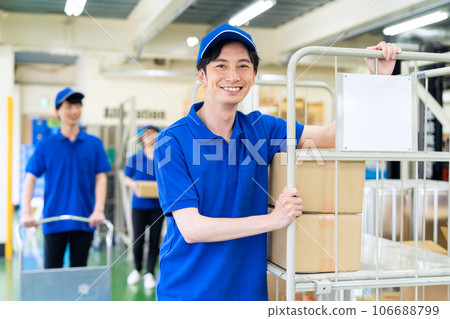Young male worker shipping packages at warehouse Young male worker shipping packages at warehouse 106688799